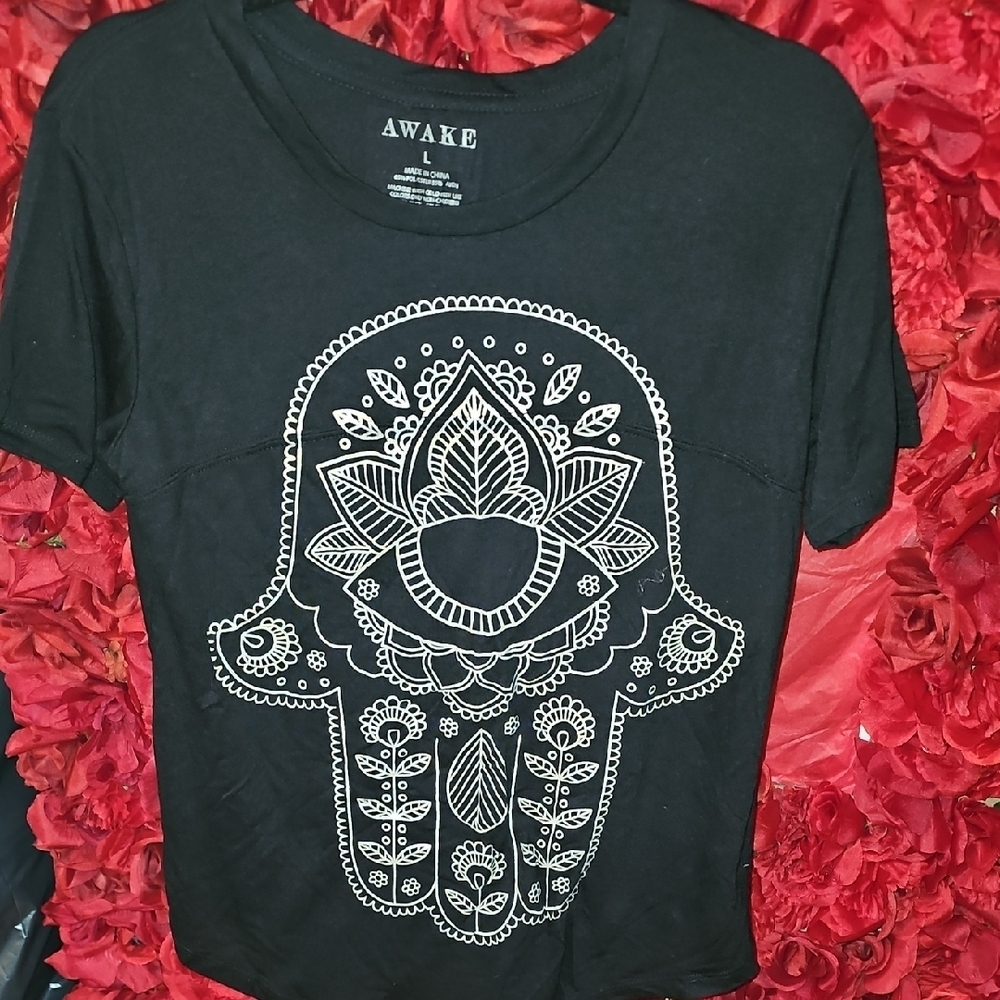 Awake Black and White Graphic Short Sleeve Tee Size Large